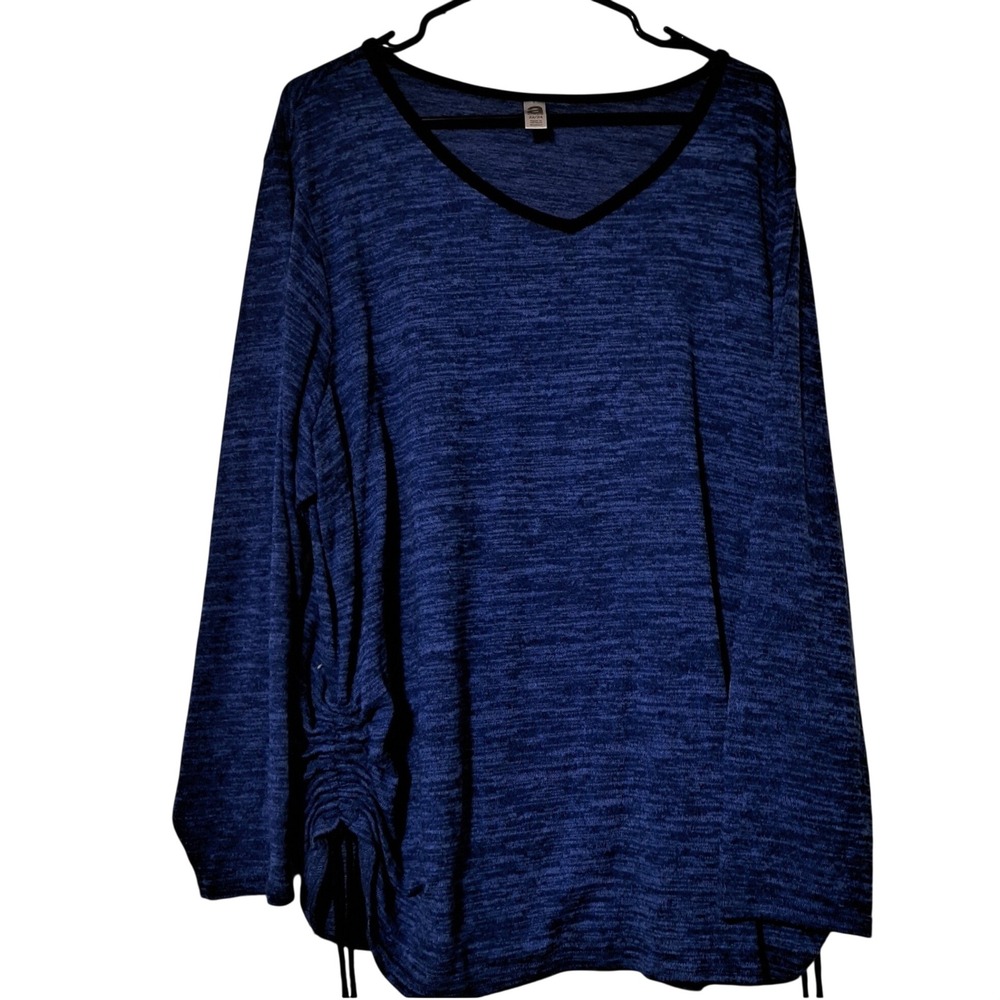 Avenue Womens Plus 22 24 Blue Space Dye V-Neck Side Cinch Long Sleeve Knit Top